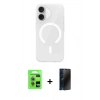 MARSİLYAN™- iPhone 17 Kılıf Pusula Form Özel Seri - Siyah 3D Antistatik Hayalet Cam Ekran Koruyucu + Raze Metal Kamera Lens - AKMI