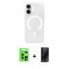 MARSİLYAN™- iPhone 17 Kılıf Pusula Form Özel Seri - Siyah 3D Antistatik Hayalet Cam Ekran Koruyucu + Raze Metal Kamera Lens - GI