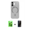MARSİLYAN™- iPhone 17 Kılıf Pusula Form Özel Seri - Siyah 3D Antistatik Hayalet Cam Ekran Koruyucu + Raze Metal Kamera Lens - GI