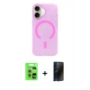 MARSİLYAN™- iPhone 17 Kılıf Pusula Form Özel Seri - Siyah 3D Antistatik Hayalet Cam Ekran Koruyucu + Raze Metal Kamera Lens - AKMR