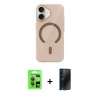 MARSİLYAN™- iPhone 17 Kılıf Pusula Form Özel Seri - Siyah 3D Antistatik Hayalet Cam Ekran Koruyucu + Raze Metal Kamera Lens - GI