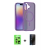 MARSİLYAN™- iPhone 17 Kılıf Siluet Minimal Prime - Siyah 3D Antistatik Hayalet Cam Ekran Koruyucu + Açık Mor Raze Metal Kamera Lens