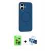 MARSİLYAN™- iPhone 17 Kılıf Yankı Form Serisi - Siyah 3D Antistatik Seramik Nano Ekran Koruyucu + Açık Mavi Raze Metal Kamera Lens