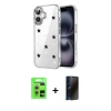 MARSİLYAN™- iPhone 17 Kılıf Yörünge Form - Siyah 3D Antistatik Hayalet Cam Ekran Koruyucu + Raze Metal Kamera Lens - GS