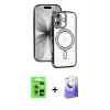MARSİLYAN™- iPhone 17 Kılıf Zirve Doku Prime - Siyah Bilvis 5in1 5D Magic Hayalet Cam Ekran Koruyucu + Raze Metal Kamera Lens - AKMR