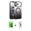 MARSİLYAN™- iPhone 17 Pro Kılıf Ahenk Doku Özel Seri - Şeffaf Pasifik Cam Ekran Koruyucu + Gümüş Raze Metal Kamera Lens