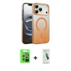 MARSİLYAN™- iPhone 17 Pro Kılıf Ahenk Doku Özel Seri - Şeffaf Pasifik Cam Ekran Koruyucu + Gümüş Raze Metal Kamera Lens