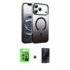 MARSİLYAN™- iPhone 17 Pro Kılıf Ahenk Doku Özel Seri - Siyah 3D Antistatik Hayalet Cam Ekran Koruyucu + Raze Metal Kamera Lens - GI