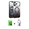 MARSİLYAN™- iPhone 17 Pro Kılıf Ahenk Doku Özel Seri - Siyah Bilvis 3X AR Hayalet Cam Ekran Koruyucu + Raze Metal Kamera Lens - GS