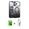 MARSİLYAN™- iPhone 17 Pro Kılıf Ahenk Doku Özel Seri - Siyah Bilvis 3X AR HD Cam Ekran Koruyucu + Raze Metal Kamera Lens - TU