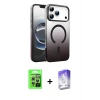 MARSİLYAN™- iPhone 17 Pro Kılıf Ahenk Doku Özel Seri - Siyah Bilvis 5in1 3D Magic Cam Ekran Koruyucu + Raze Metal Kamera Lens - GS