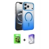 MARSİLYAN™- iPhone 17 Pro Kılıf Ahenk Doku Özel Seri - Siyah Bilvis 5in1 3D Magic Cam Ekran Koruyucu + Turuncu Raze Metal Kamera Lens