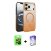 MARSİLYAN™- iPhone 17 Pro Kılıf Ahenk Doku Özel Seri - Siyah Bilvis 5in1 3D Magic Cam Ekran Koruyucu + Turuncu Raze Metal Kamera Lens