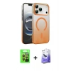 MARSİLYAN™- iPhone 17 Pro Kılıf Ahenk Doku Özel Seri - Siyah Bilvis 5in1 5D Magic Hayalet Cam Ekran Koruyucu + Turuncu Raze Metal Kamera Lens