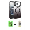 MARSİLYAN™- iPhone 17 Pro Kılıf Ahenk Doku Özel Seri - Siyah Joko Magic 5D Hayalet Cam + Raze Metal Kamera Lens - GI