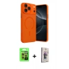 MARSİLYAN™- iPhone 17 Pro Kılıf Çekirdek Klasik Özel Seri - Siyah Bilvis 3D Cam Ekran Koruyucu + Turuncu Raze Metal Kamera Lens
