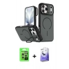 MARSİLYAN™- iPhone 17 Pro Kılıf Çekirdek Klasik - Siyah Bilvis 5in1 5D Magic Hayalet Cam Ekran Koruyucu + Raze Metal Kamera Lens - GS