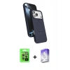 MARSİLYAN™- iPhone 17 Pro Kılıf İz Işık Koleksiyonu - Siyah Bilvis 5in1 3D Magic Cam Ekran Koruyucu + Raze Metal Kamera Lens - GI