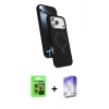 MARSİLYAN™- iPhone 17 Pro Kılıf İz Işık Koleksiyonu - Siyah Bilvis 5in1 3D Magic Cam Ekran Koruyucu + Turuncu Raze Metal Kamera Lens