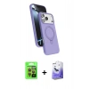 MARSİLYAN™- iPhone 17 Pro Kılıf İz Işık Koleksiyonu - Siyah Bilvis 5in1 5D Magic Hayalet Cam Ekran Koruyucu + Raze Metal Kamera Lens - TU
