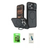 MARSİLYAN™- iPhone 17 Pro Kılıf İz Modern Prime - Şeffaf Pasifik Cam Ekran Koruyucu + Raze Metal Kamera Lens - GI
