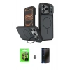 MARSİLYAN™- iPhone 17 Pro Kılıf İz Modern Prime - Siyah 3D Antistatik Hayalet Cam Ekran Koruyucu + Raze Metal Kamera Lens - TU