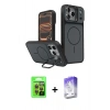 MARSİLYAN™- iPhone 17 Pro Kılıf İz Modern Prime - Siyah Bilvis 5in1 3D Magic Cam Ekran Koruyucu + Raze Metal Kamera Lens - TU
