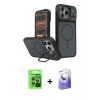 MARSİLYAN™- iPhone 17 Pro Kılıf İz Modern Prime - Siyah Bilvis 5in1 5D Magic Hayalet Cam Ekran Koruyucu + Raze Metal Kamera Lens - GI