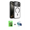 MARSİLYAN™- iPhone 17 Pro Kılıf Kıvılcım Prime - Siyah 3D Antistatik Seramik Nano Ekran Koruyucu + Raze Metal Kamera Lens - GI