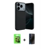 MARSİLYAN™- iPhone 17 Pro Kılıf Kozmos Yansıma Özel Seri - Siyah 3D Antistatik Hayalet Cam Ekran Koruyucu + Raze Metal Kamera Lens - TU