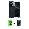MARSİLYAN™- iPhone 17 Pro Kılıf Kozmos Yansıma Özel Seri - Siyah 3D Antistatik Hayalet Cam Ekran Koruyucu + Raze Metal Kamera Lens - GS