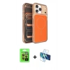 MARSİLYAN™- iPhone 17 Pro Kılıf Kutup Doku Serisi - Siyah 3D Antistatik Cam Ekran Koruyucu + Raze Metal Kamera Lens - TU