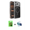 MARSİLYAN™- iPhone 17 Pro Kılıf Kutup Doku Serisi - Siyah 3D Antistatik Cam Ekran Koruyucu + Raze Metal Kamera Lens - TU