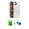 MARSİLYAN™- iPhone 17 Pro Kılıf Kutup Doku Serisi - Siyah 3D Antistatik Cam Ekran Koruyucu + Raze Metal Kamera Lens - TU