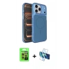 MARSİLYAN™- iPhone 17 Pro Kılıf Kutup Doku Serisi - Siyah 3D Antistatik Cam Ekran Koruyucu + Raze Metal Kamera Lens - TU
