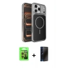 MARSİLYAN™- iPhone 17 Pro Kılıf Kutup Doku Serisi - Siyah 3D Antistatik Hayalet Cam Ekran Koruyucu + Raze Metal Kamera Lens - TU