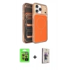 MARSİLYAN™- iPhone 17 Pro Kılıf Kutup Doku Serisi - Siyah Bilvis 3D Cam Ekran Koruyucu + Turuncu Raze Metal Kamera Lens