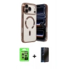 MARSİLYAN™- iPhone 17 Pro Kılıf Nova Işık Özel Seri - Siyah 3D Antistatik Hayalet Cam Ekran Koruyucu + Raze Metal Kamera Lens - GS