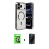 MARSİLYAN™- iPhone 17 Pro Kılıf Nova Işık Özel Seri - Siyah 3D Antistatik Hayalet Cam Ekran Koruyucu + Raze Metal Kamera Lens - GS
