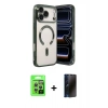 MARSİLYAN™- iPhone 17 Pro Kılıf Nova Işık Özel Seri - Siyah 3D Antistatik Hayalet Cam Ekran Koruyucu + Raze Metal Kamera Lens - GS