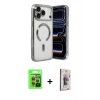 MARSİLYAN™- iPhone 17 Pro Kılıf Nova Işık Özel Seri - Siyah Bilvis 3D Cam Ekran Koruyucu + Turuncu Raze Metal Kamera Lens