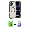 MARSİLYAN™- iPhone 17 Pro Kılıf Nova Işık Özel Seri - Siyah Bilvis 5in1 5D Magic Hayalet Cam Ekran Koruyucu + Raze Metal Kamera Lens - TU