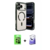 MARSİLYAN™- iPhone 17 Pro Kılıf Nova Işık Özel Seri - Siyah Bilvis 5in1 5D Magic Hayalet Cam Ekran Koruyucu + Raze Metal Kamera Lens - GI
