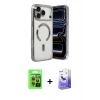 MARSİLYAN™- iPhone 17 Pro Kılıf Nova Işık Özel Seri - Siyah Bilvis 5in1 5D Magic Hayalet Cam Ekran Koruyucu + Raze Metal Kamera Lens - TU