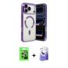 MARSİLYAN™- iPhone 17 Pro Kılıf Nova Işık Özel Seri - Siyah Bilvis 5in1 5D Magic Hayalet Cam Ekran Koruyucu + Raze Metal Kamera Lens - GS