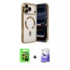 MARSİLYAN™- iPhone 17 Pro Kılıf Nova Işık Özel Seri - Siyah Bilvis 5in1 5D Magic Hayalet Cam Ekran Koruyucu + Raze Metal Kamera Lens - TU