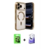 MARSİLYAN™- iPhone 17 Pro Kılıf Nova Işık Özel Seri - Siyah Bilvis 5in1 5D Magic Hayalet Cam Ekran Koruyucu + Raze Metal Kamera Lens - GI