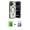 MARSİLYAN™- iPhone 17 Pro Kılıf Nova Işık Özel Seri - Siyah Bilvis 5in1 5D Magic Hayalet Cam Ekran Koruyucu + Raze Metal Kamera Lens - GS