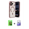 MARSİLYAN™- iPhone 17 Pro Kılıf Nova Işık Özel Seri - Siyah Bilvis 5in1 5D Magic Hayalet Cam Ekran Koruyucu + Raze Metal Kamera Lens - TU