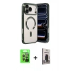 MARSİLYAN™- iPhone 17 Pro Kılıf Nova Işık Özel Seri - Siyah Bilvis Hayalet Cam Ekran Koruyucu + Gri Raze Metal Kamera Lens